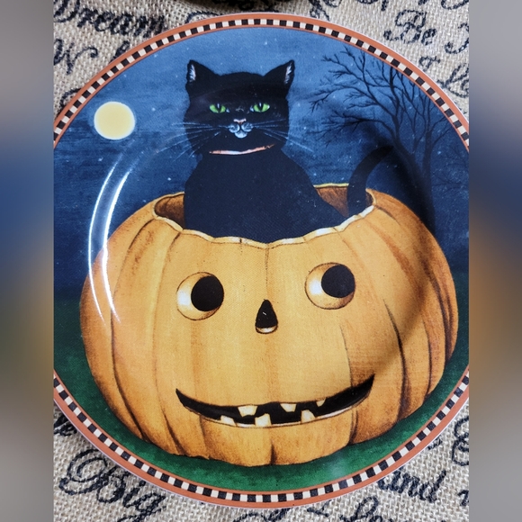 🛒🛍️💥Vintage oneida pumpkin hallow set of 4 dessert /salad plates w/box - Picture 8 of 12